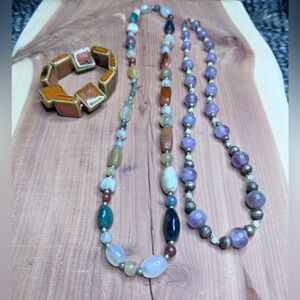 Glass Stone Beaded Necklaces Bundle 2 Necklaces 1 Bracelet